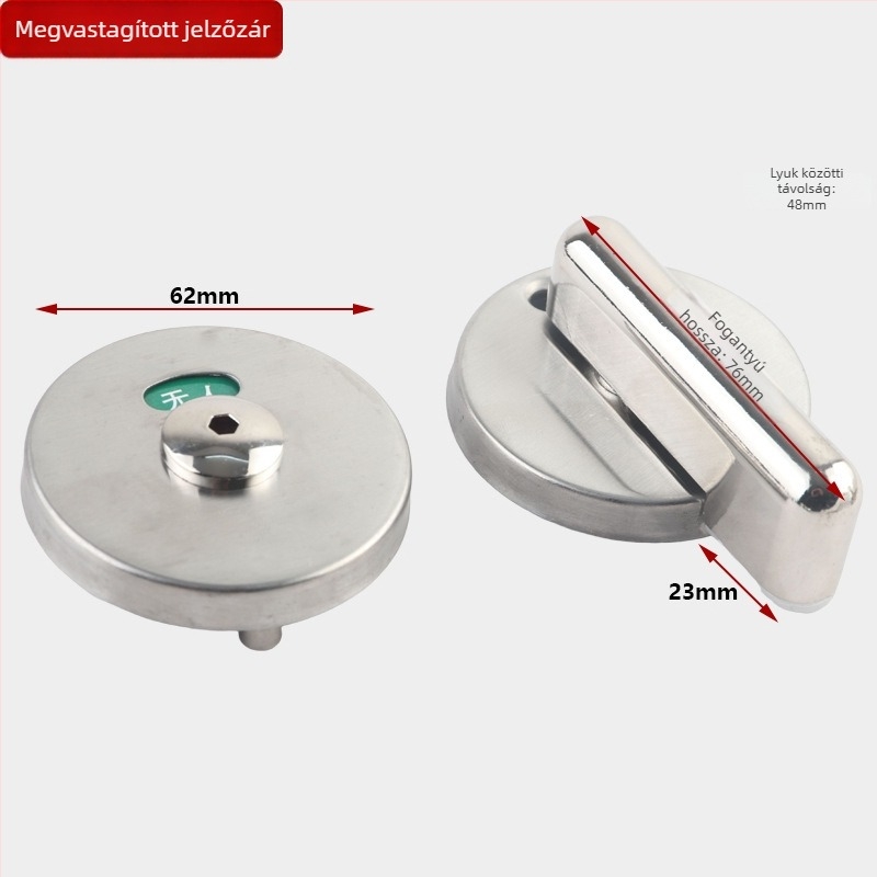 Nyilvános mosdó ajtózár, 304 rozsdamentes acél, kefével csiszolt felület, két részes készlet, indikátor foglalt/üres