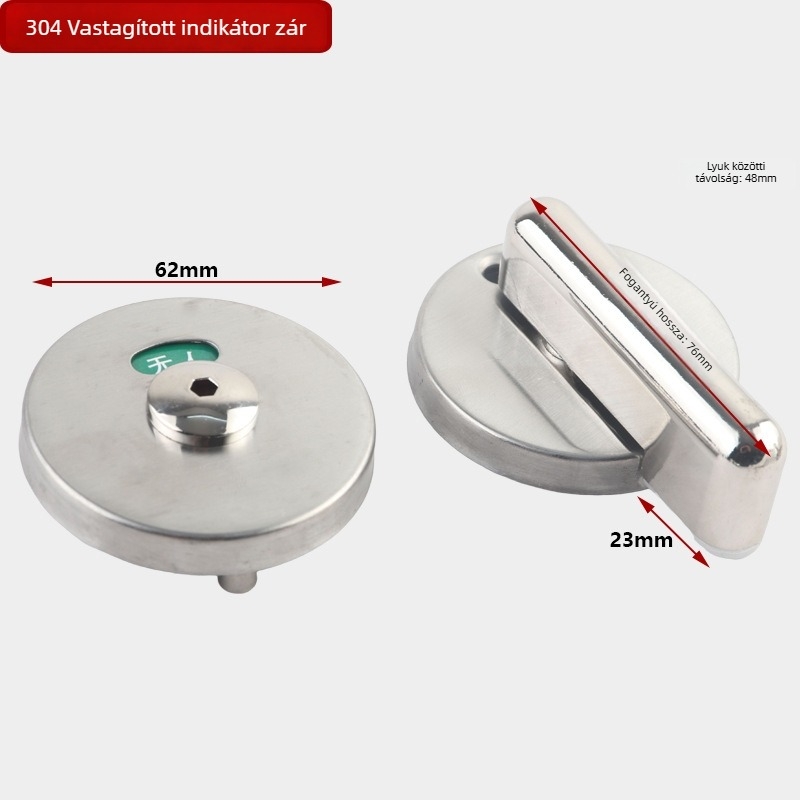 Nyilvános mosdó ajtózár, 304 rozsdamentes acél, kefével csiszolt felület, két részes készlet, indikátor foglalt/üres