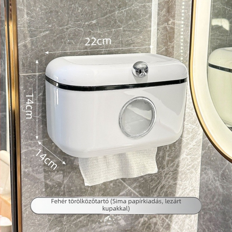 Fali WC-papírtartó fúrás nélkül, vízálló fürdőszobai szervező, multifunkcionális arc-törölközők tároló, modern minimalista stílus