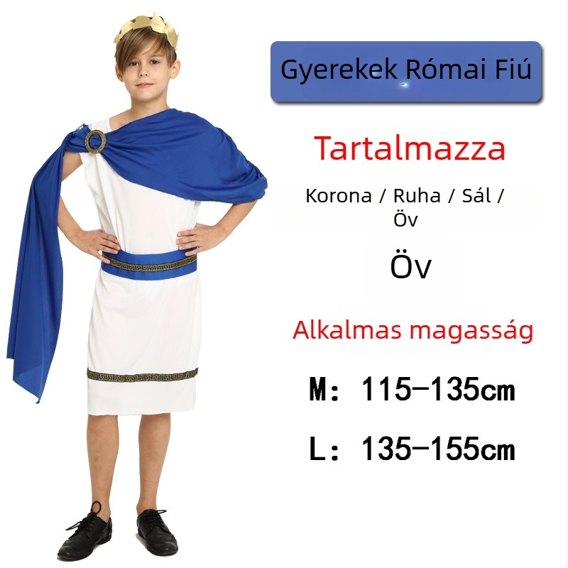 Gyerek Halloween jelmez – Görög–római istennő, királynő, cosplay hosszú ruhában (Uniszex, 17 év alatt, poliészter)