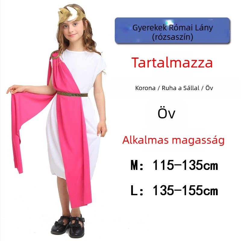 Gyerek Halloween jelmez – Görög–római istennő, királynő, cosplay hosszú ruhában (Uniszex, 17 év alatt, poliészter)