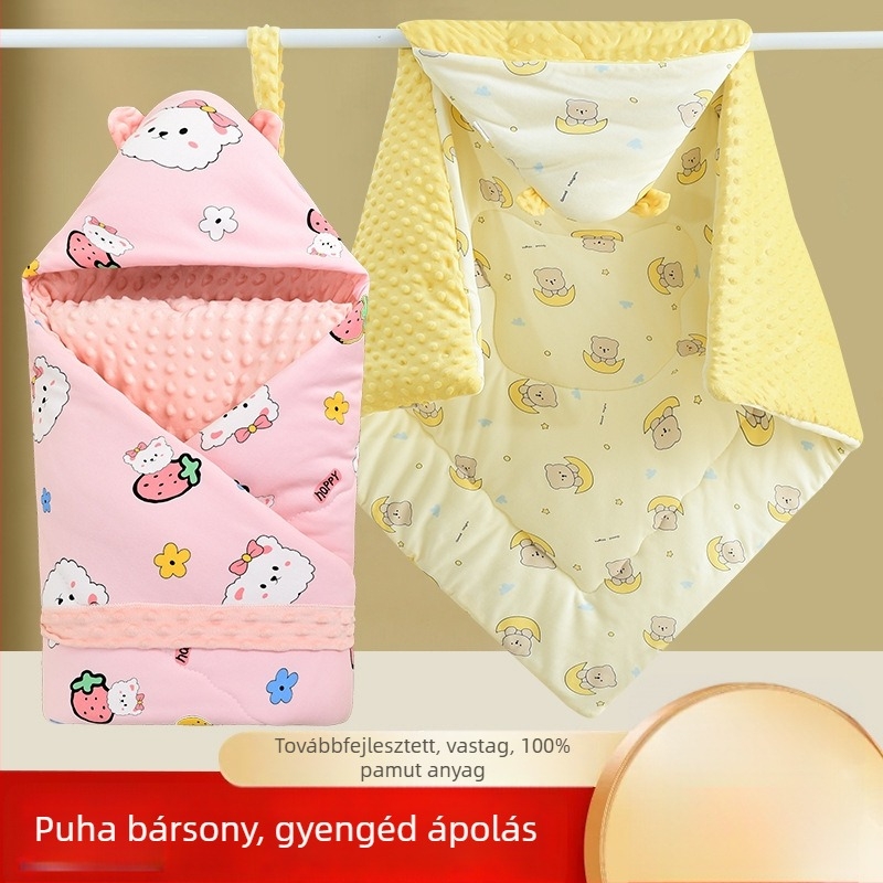 Újszülött számára 100% pamutból készült swaddle takaró plüss velúr felülettel, vastag őszi–téli használatra