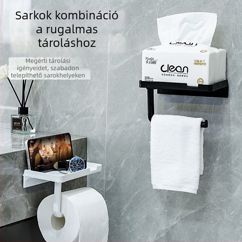 Fürdőszobai fúrás nélküli telefontartó és vízálló papírtörlő tartó, műanyag négyszögletes forma, Yazhong, modern egyszerű stílus