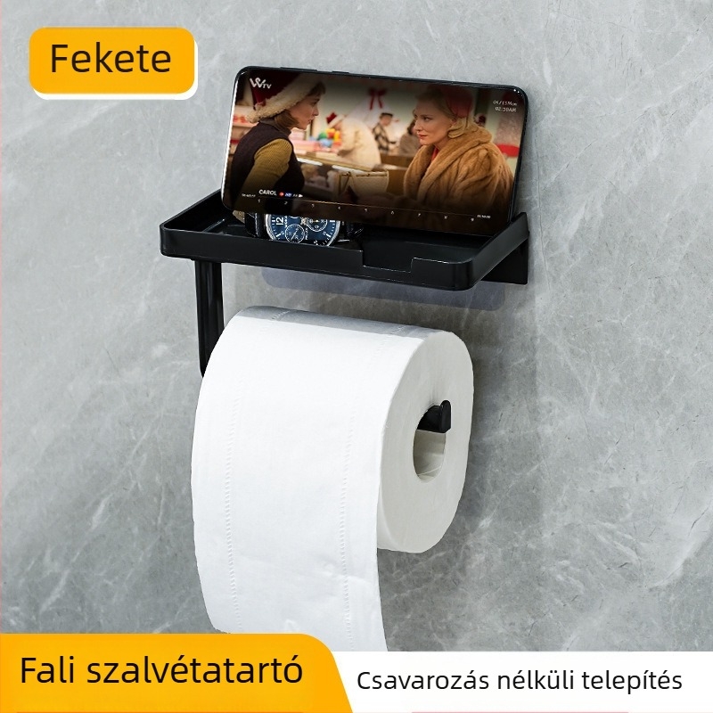 Fürdőszobai fúrás nélküli telefontartó és vízálló papírtörlő tartó, műanyag négyszögletes forma, Yazhong, modern egyszerű stílus