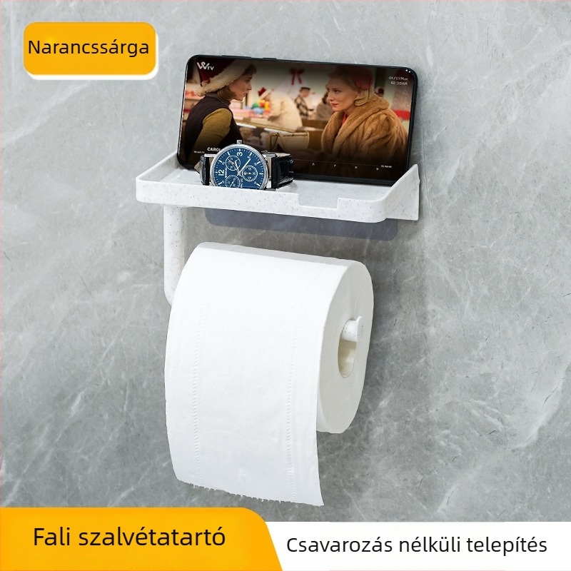 Fürdőszobai fúrás nélküli telefontartó és vízálló papírtörlő tartó, műanyag négyszögletes forma, Yazhong, modern egyszerű stílus