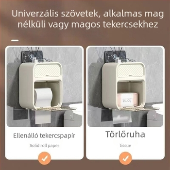 Fali vécépapír tartó doboz, műanyagból, vízálló, többfunkciós, kompatibilis a levehető papírtörlővel, modern minimál design