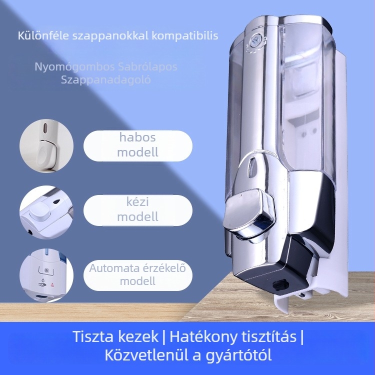 Falra szerelhető szappan adagoló ABS+PP, krómozott felület, kézi nyomású működtetés, modern minimalist stílus