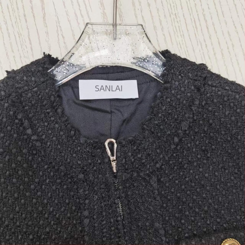 Tweed ruha A-vonalú sziluettel, kerek nyak, cipzár, gyapjú-poliészter keverék