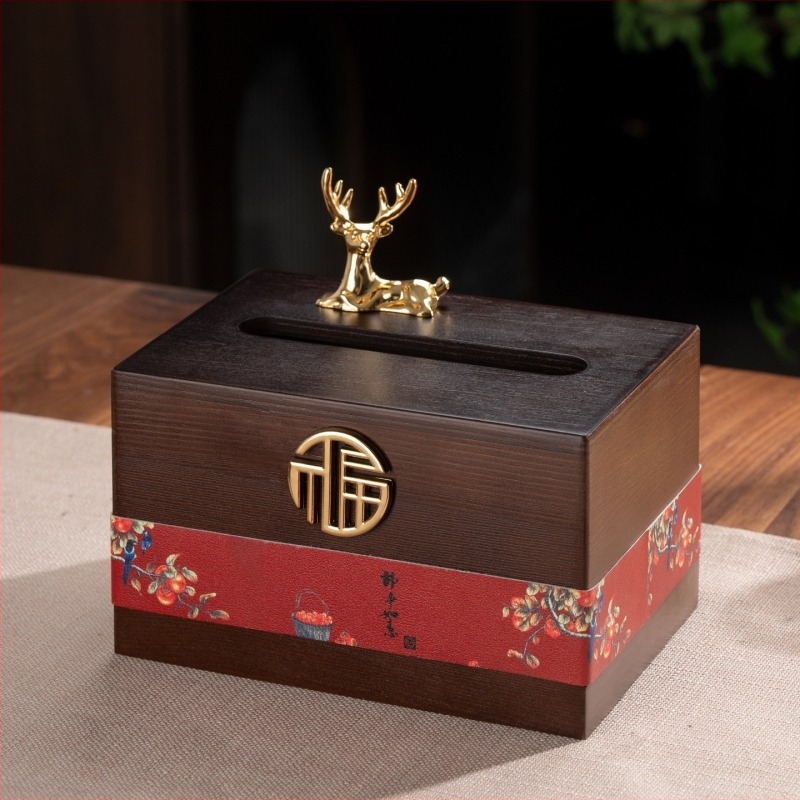 Fából készült asztali zsebkendő tartó távirányító-tárolóval, új kínai stílusú nappaliba