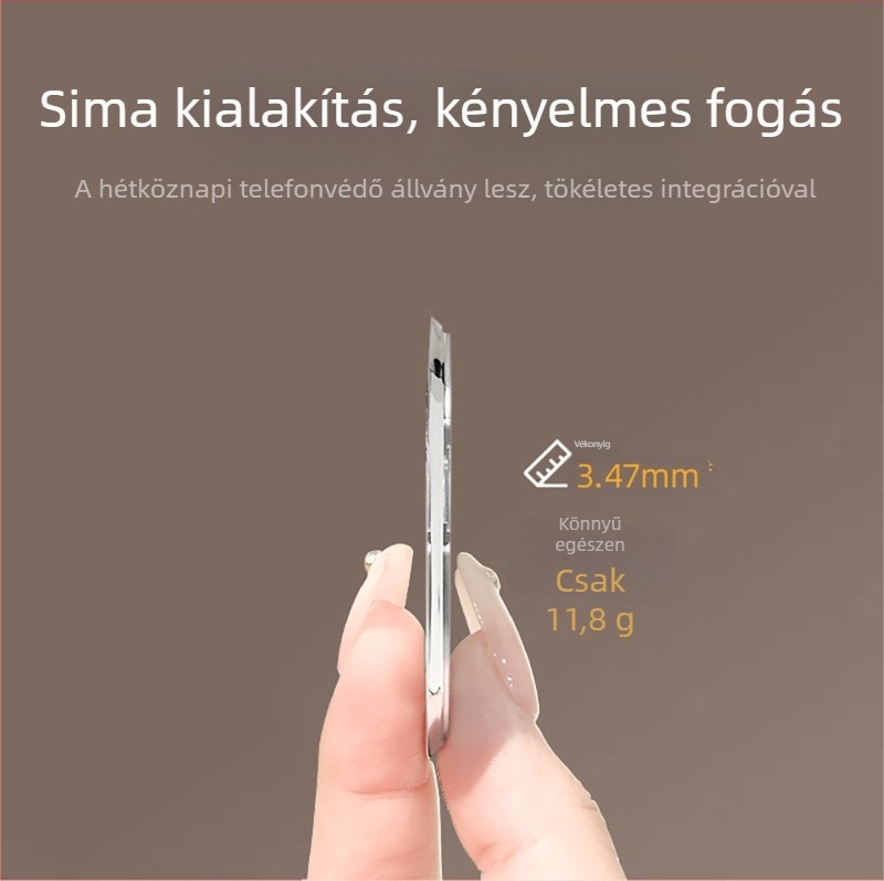 Összecsukható telefon-tartó mágneses szívóval, adhezív rögzítés, rezgésmentesítés, fém+ műanyag konstrukció, testreszabható, autóhoz, asztalhoz és otthonra