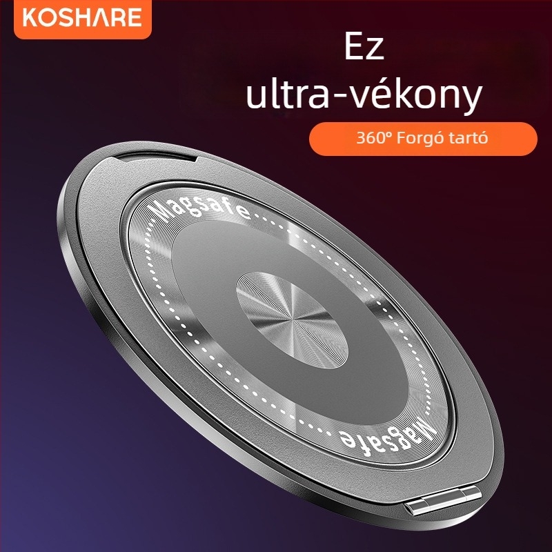 Összecsukható telefon-tartó mágneses szívóval, adhezív rögzítés, rezgésmentesítés, fém+ műanyag konstrukció, testreszabható, autóhoz, asztalhoz és otthonra