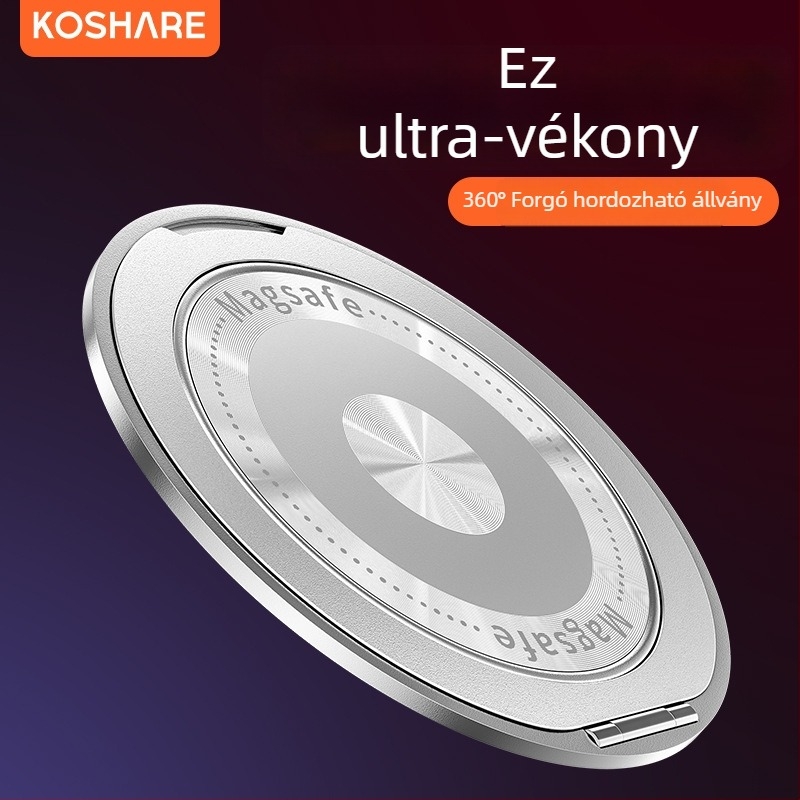 Összecsukható telefon-tartó mágneses szívóval, adhezív rögzítés, rezgésmentesítés, fém+ műanyag konstrukció, testreszabható, autóhoz, asztalhoz és otthonra