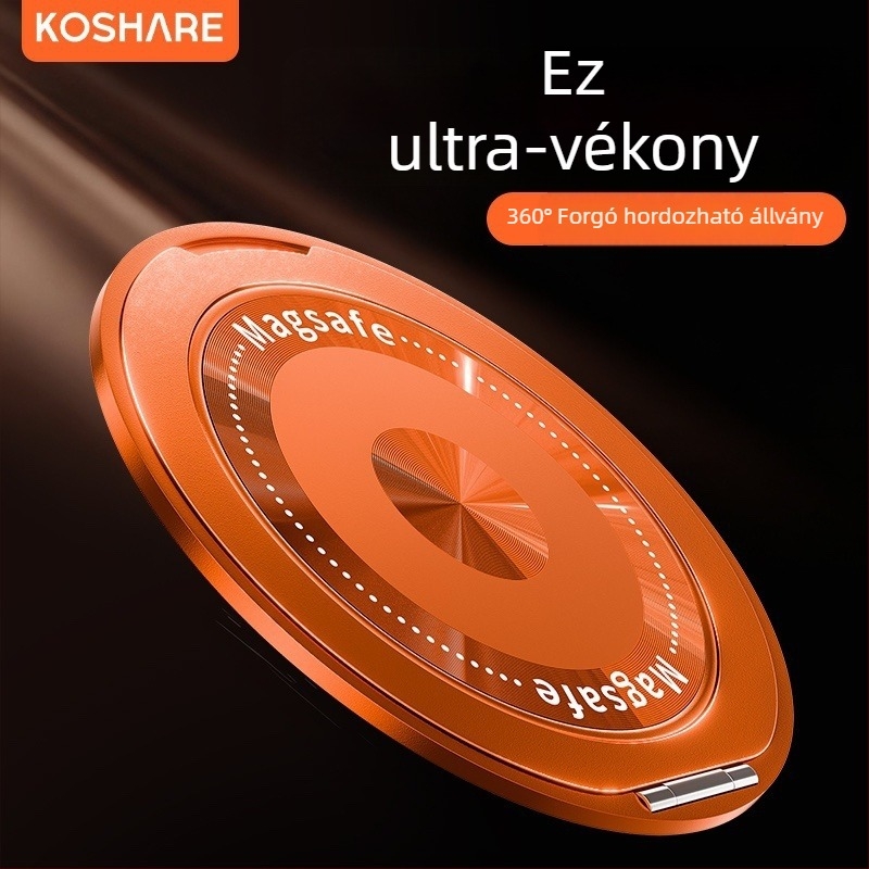 Összecsukható telefon-tartó mágneses szívóval, adhezív rögzítés, rezgésmentesítés, fém+ műanyag konstrukció, testreszabható, autóhoz, asztalhoz és otthonra