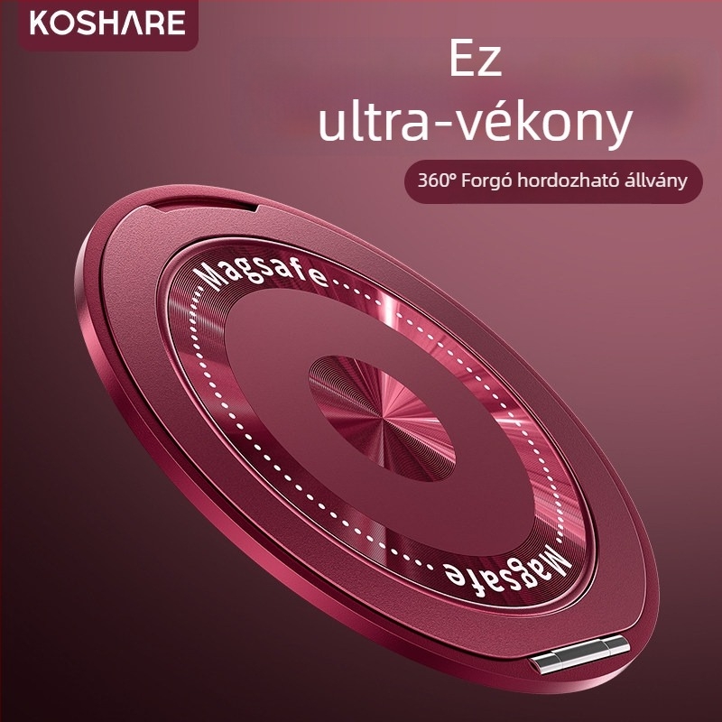 Összecsukható telefon-tartó mágneses szívóval, adhezív rögzítés, rezgésmentesítés, fém+ műanyag konstrukció, testreszabható, autóhoz, asztalhoz és otthonra