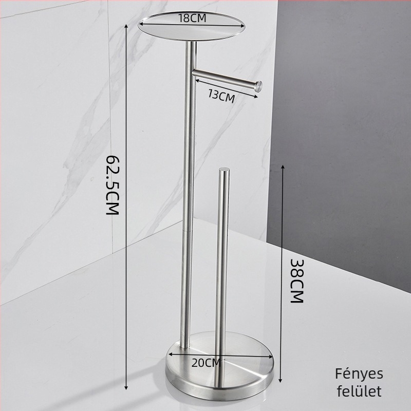 Padlón álló WC-papírtartó rozsdamentes acélból 304 – fényes felület, modern minimalist dizájn, fúrás nélküli szerelés