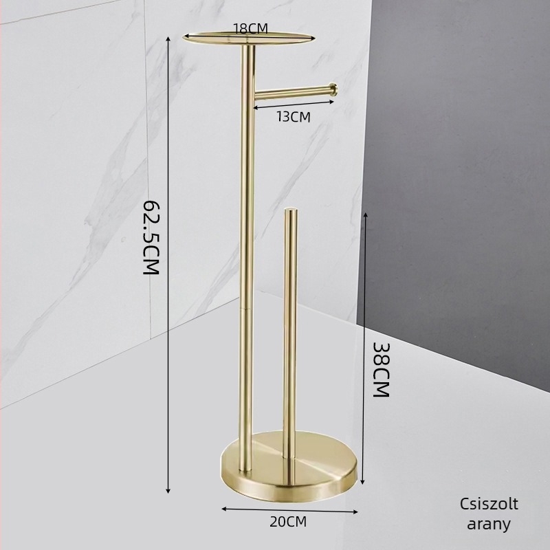 Padlón álló WC-papírtartó rozsdamentes acélból 304 – fényes felület, modern minimalist dizájn, fúrás nélküli szerelés