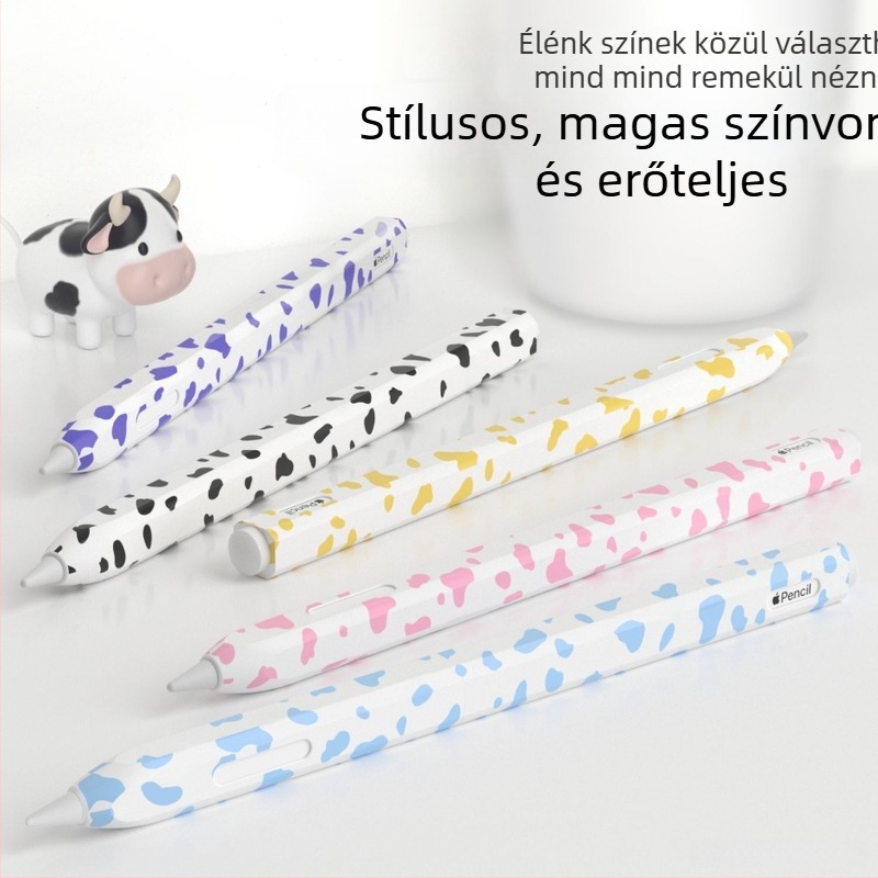 Silikonból készült védőtok Apple Pencil 2-höz, tehenmintás dizájnal — ütésálló, kopásálló és leesés elleni védelem