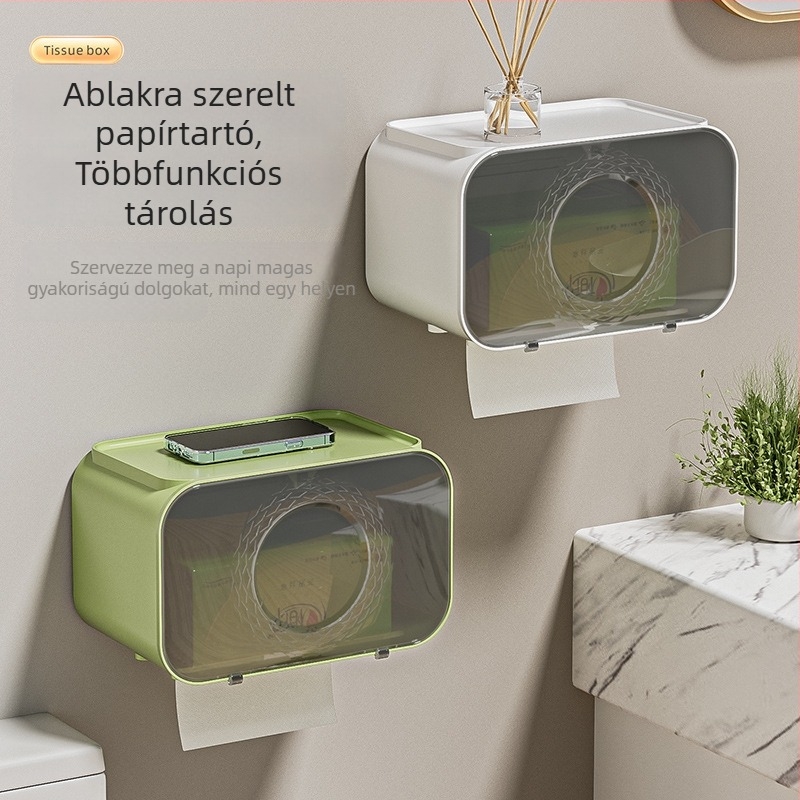 Juzhou Falra szerelt papírzsebkendő tartó – fúrás nélkül, műanyagból, fürdőszobai használatra, vízálló és multifunkcionális