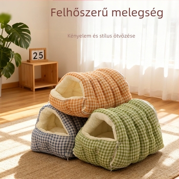 Macskafészek – zárt dizájn, téli meleg, flanel anyag, beltéri használat, kivehető és mosható