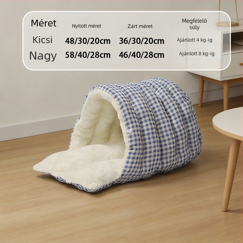 Macskafészek – zárt dizájn, téli meleg, flanel anyag, beltéri használat, kivehető és mosható