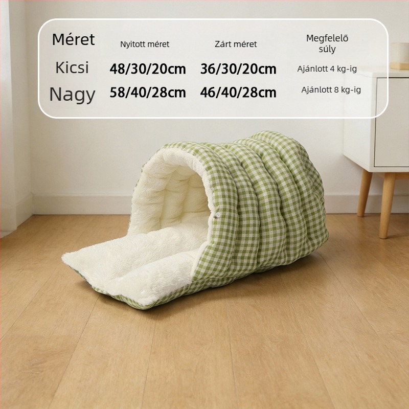 Macskafészek – zárt dizájn, téli meleg, flanel anyag, beltéri használat, kivehető és mosható