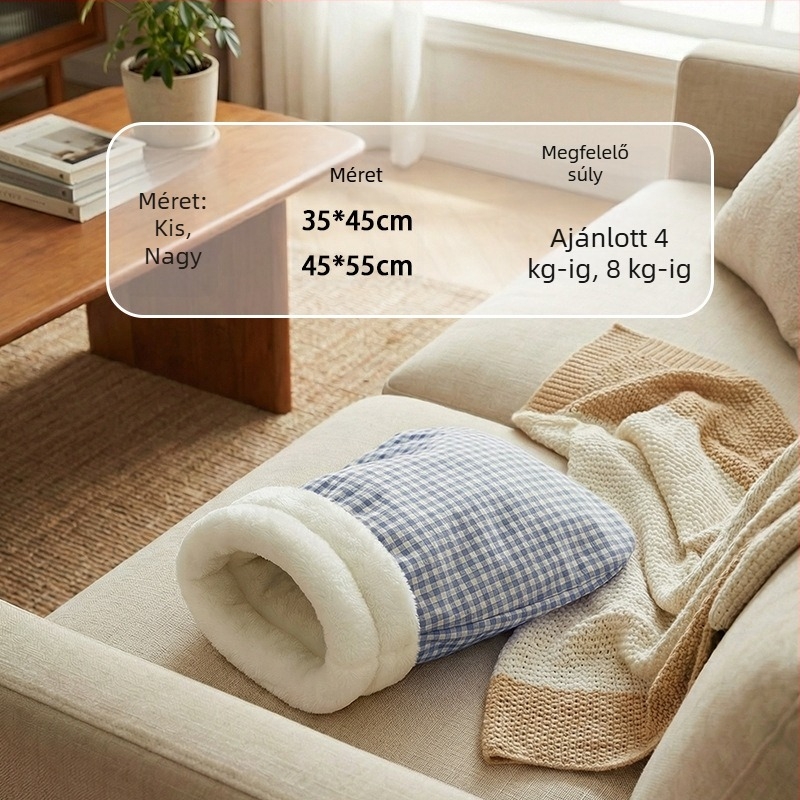 Macskafészek – zárt dizájn, téli meleg, flanel anyag, beltéri használat, kivehető és mosható