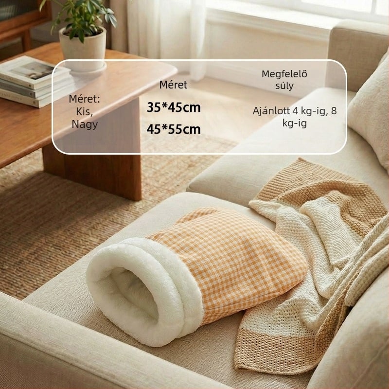 Macskafészek – zárt dizájn, téli meleg, flanel anyag, beltéri használat, kivehető és mosható