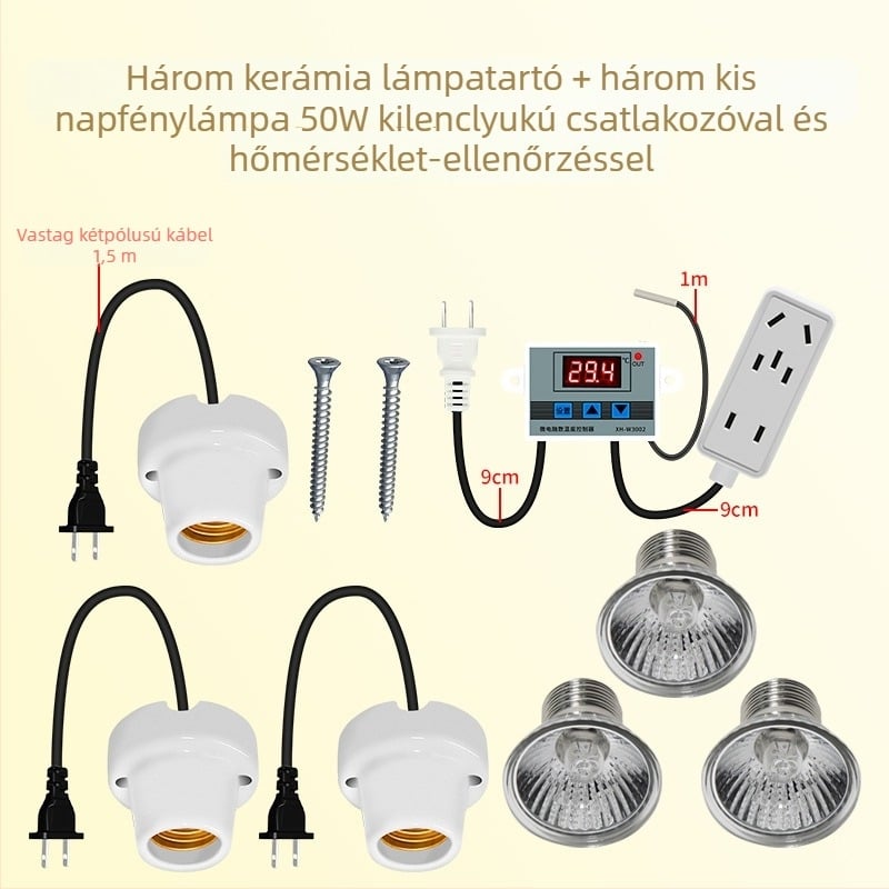 Csirke nevelő lámpa automata termosztáttal, állandó hőmérséklettel tenyésztő dobozban