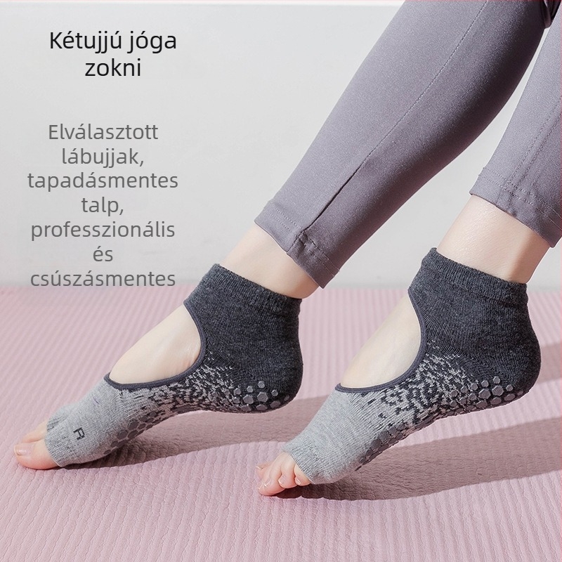 Női osztott ujjas csúszásmentes zokni jógahoz és pilateshez, rövid nyitott ujjal, 70–80% combed pamut, nedvszívó, szilikon tapadással