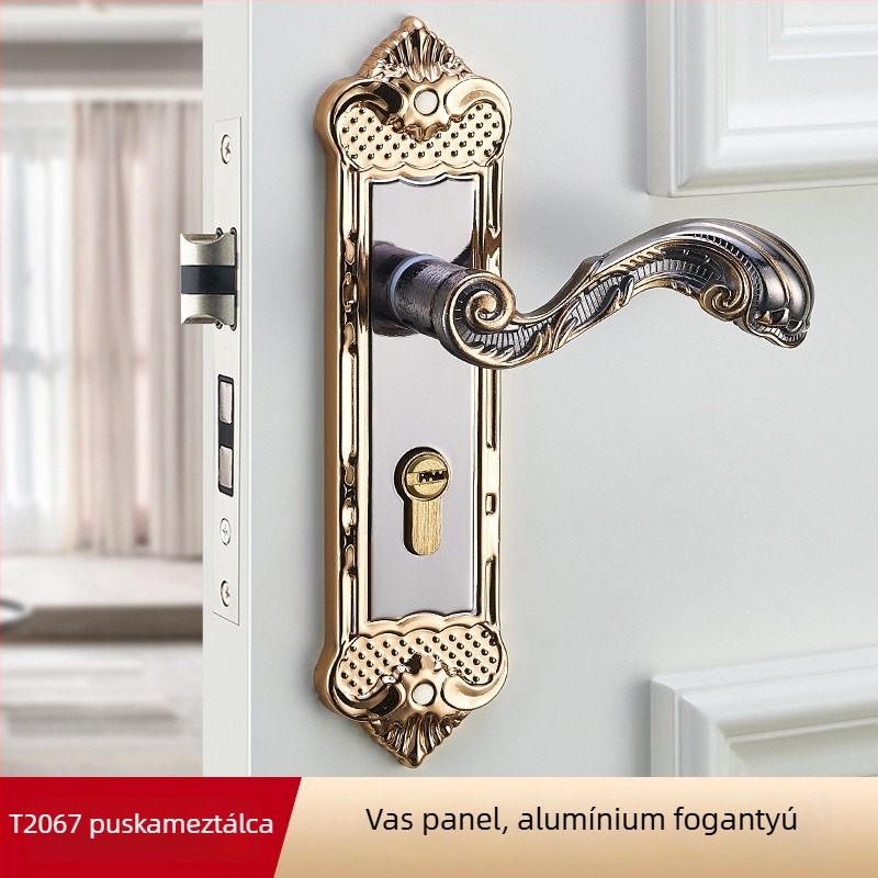 Hálószoba ajtó zárfogantyú, vasból készült, modern minimalist stílus (Modell: T201_, Alkalmazás: Hálószoba ajtó, Anyag: Vas)