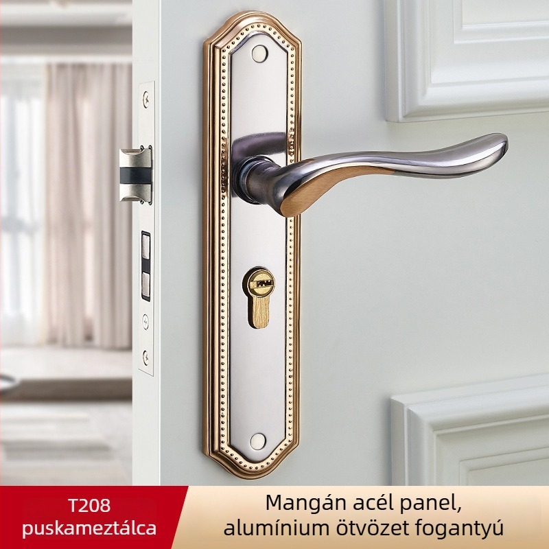 Hálószoba ajtó zárfogantyú, vasból készült, modern minimalist stílus (Modell: T201_, Alkalmazás: Hálószoba ajtó, Anyag: Vas)