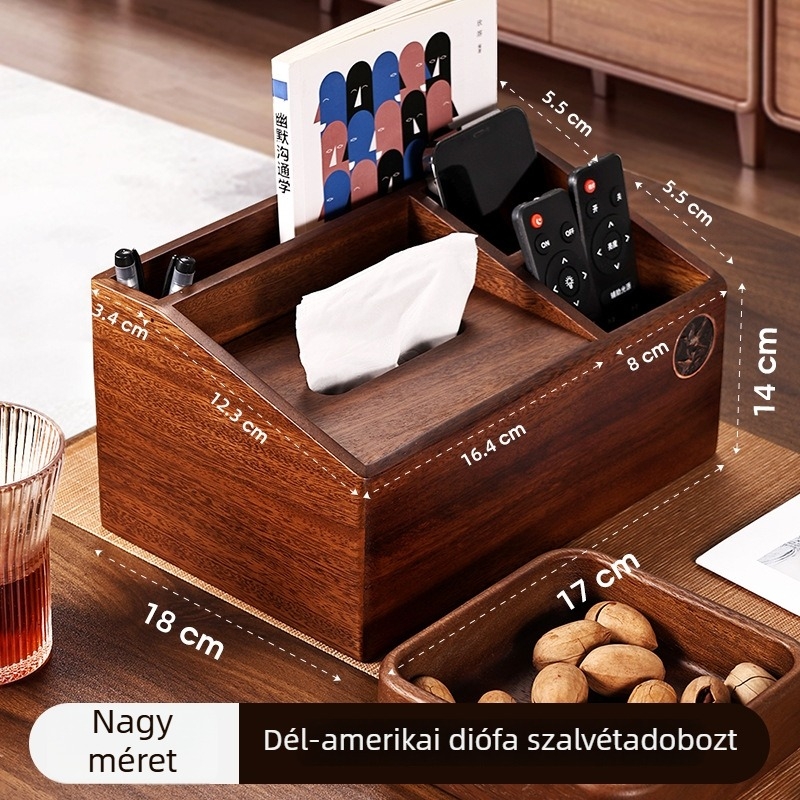 Diófából készült papírzsebkendő tartó – nagy modell, megfizethető luxus, többfunkciós, testreszabható