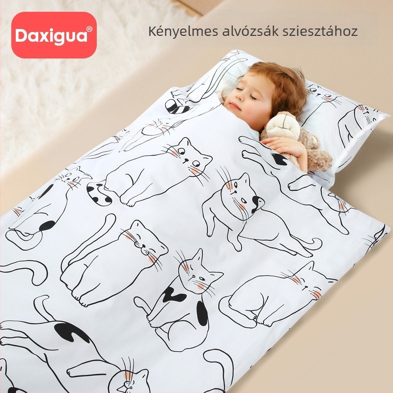 Baba alvómatrac karikatúra mintával, hordozható boríték-stílusú alvó táska, anti-kick quilt, poliészter anyag, üreges pamut töltet