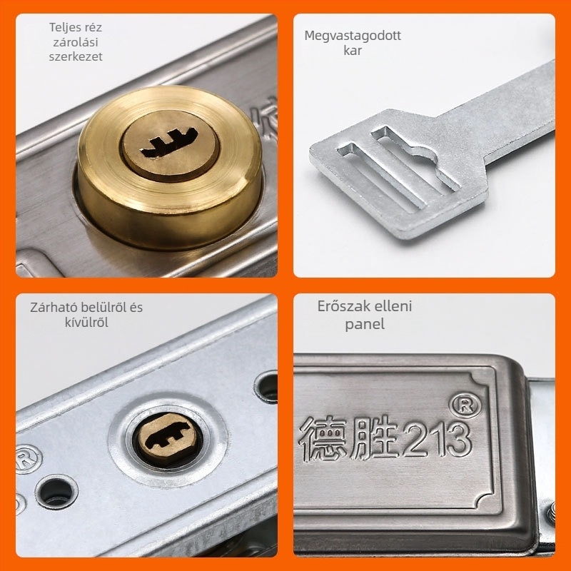 Rablás elleni zár redőnykapukhoz – DS-Door Lock, réz, alkalmazás: redőnykapuk, redőnyös ajtók és mechanikus ajtók, modern minimalista stílus