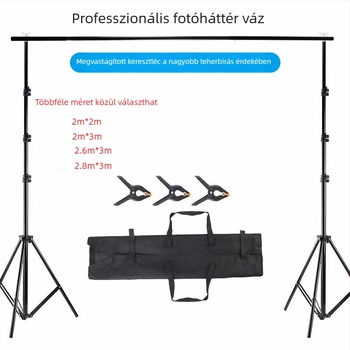 Fényképező hátteretartó állvány vastag keresztgerendával, állítható magasság 2,8 m-ig, hátteret fel lehet akasztani, zöld