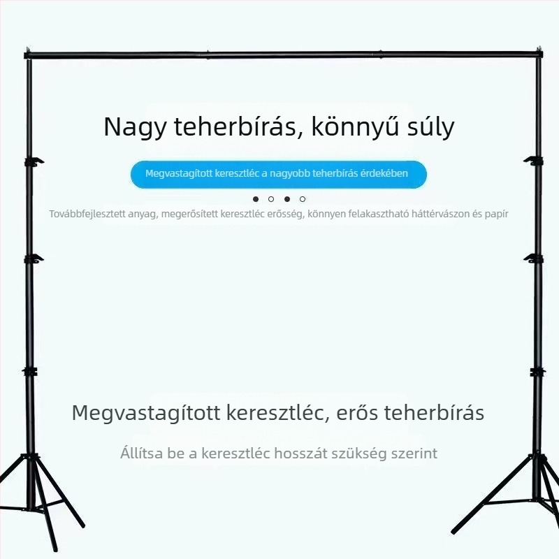 Fényképező hátteretartó állvány vastag keresztgerendával, állítható magasság 2,8 m-ig, hátteret fel lehet akasztani, zöld