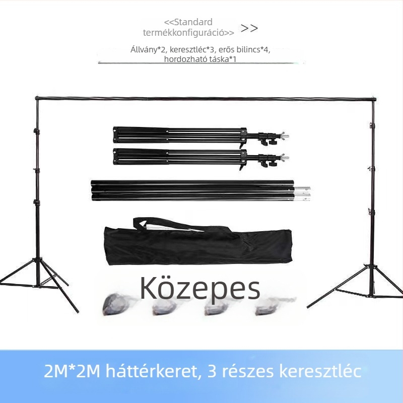 Fényképező hátteretartó állvány vastag keresztgerendával, állítható magasság 2,8 m-ig, hátteret fel lehet akasztani, zöld