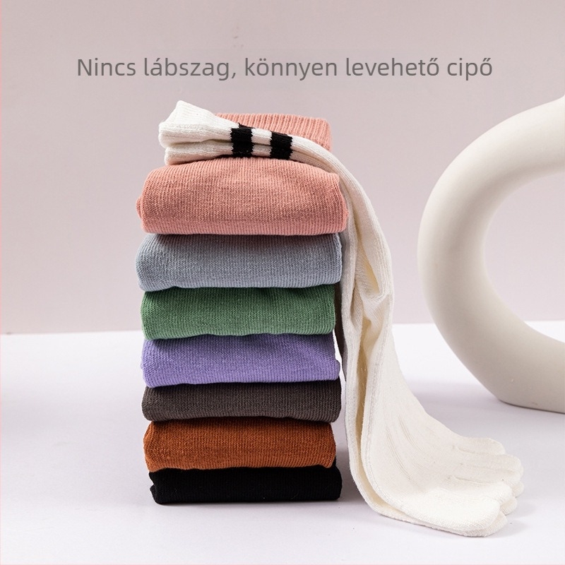 Női pamutból készült középmagas jóga zokni, csúszásmentes, ötujjas kialakítás, izzadságelszívó, pilateshez és edzéshez, csíkos mintával