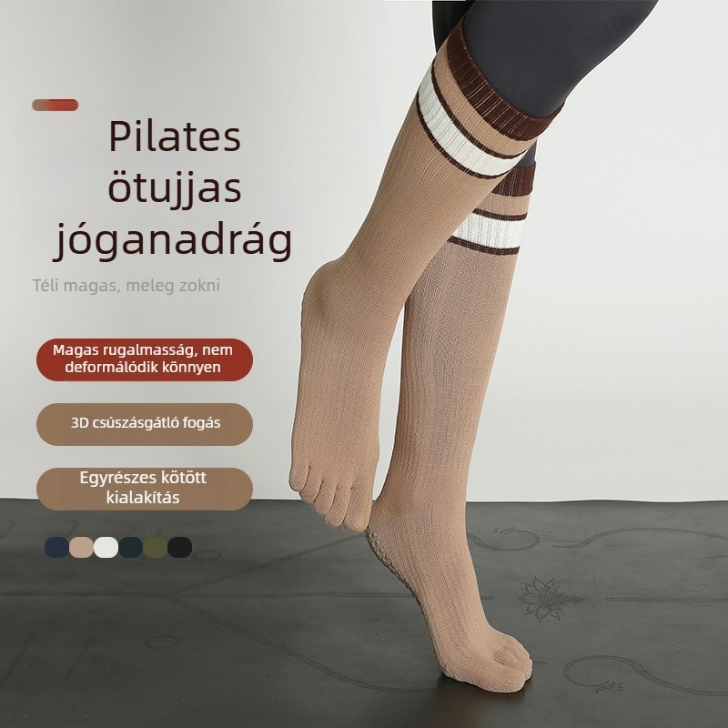 Női öt ujjas jóga zokni (Pamut; Csúszásmentes; Izzadság felszívódás; Öt ujjas dizájn; Csíkos / karikázott minta)