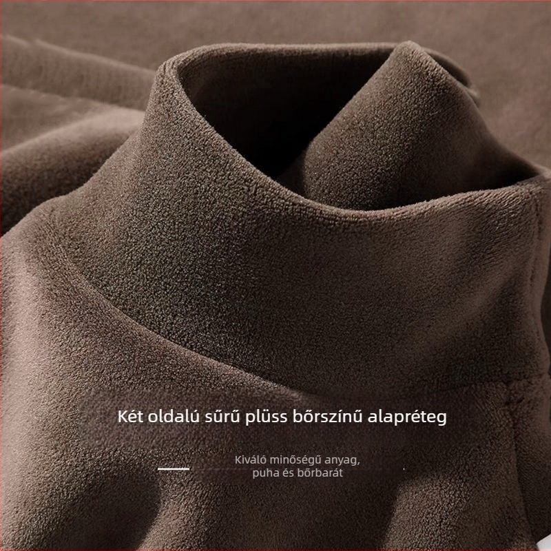 Férfi hosszú ujjú póló fleece belsővel és magas gallérral, téli alapvető szabás, slim-fit