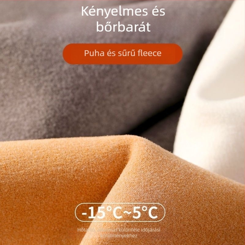 Férfi hosszú ujjú póló fleece belsővel és magas gallérral, téli alapvető szabás, slim-fit