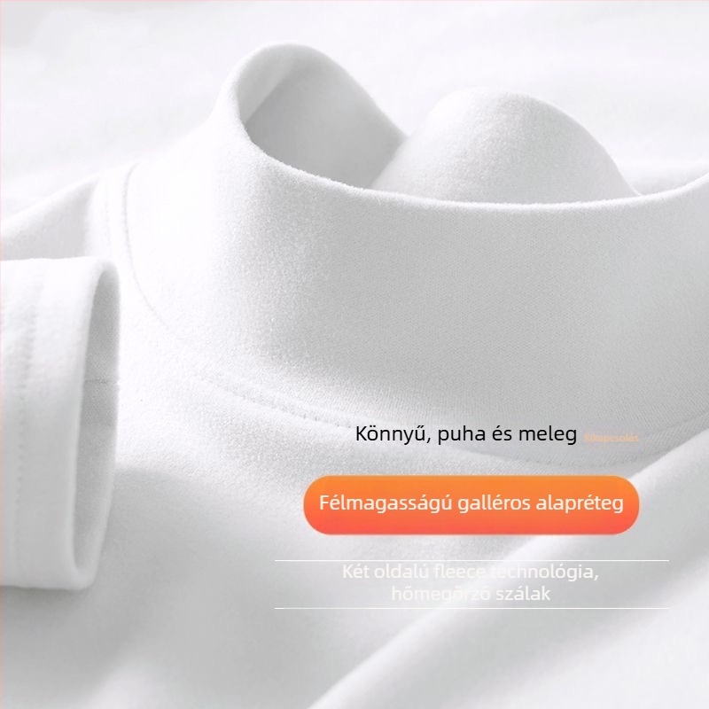 Férfi hosszú ujjú póló fleece belsővel és magas gallérral, téli alapvető szabás, slim-fit