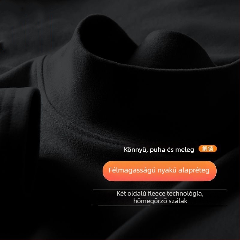 Férfi hosszú ujjú póló fleece belsővel és magas gallérral, téli alapvető szabás, slim-fit