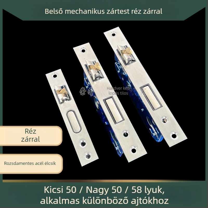 Beltéri ajtó fogantyúzár test | anyagok: rozsdamentes acél, vas, réz | beltéri használat | modern minimalista stílus | kulcsos zár