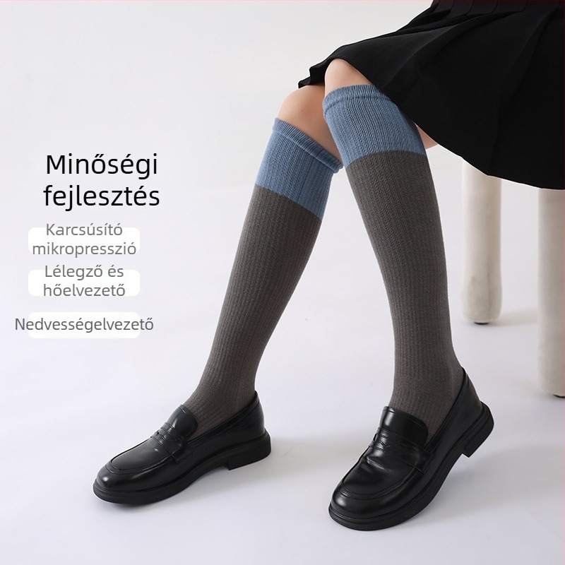 Női ötujjas zokni, egyszínű pamutból, lélegző, nedvszívó, hosszú lábszárig érő