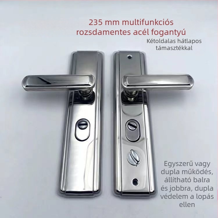 Rozsdamentes acél ajtókilincs, biztonsági zár, modell XJM01, modern minimalista stílus