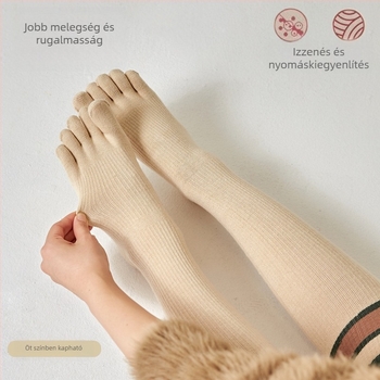 Női ötujjas pamut zokni, magas szárú, egyszínű, ősz–tél, kényelmes edzéshez