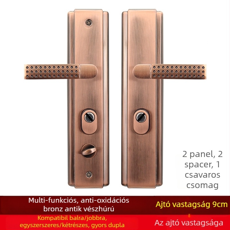 Záróajtó kilincs biztonsági ajtóhoz, modell 981205, vas panel, kilincs alumínium ötvözetből, furatköz 235 mm, modern egyszerű stílus