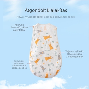 Nyári mellény-stílusú baba alvózsák, 95% pamut anyag, bélés és töltet pamut, ujj nélküli, mesefigurás mintázat