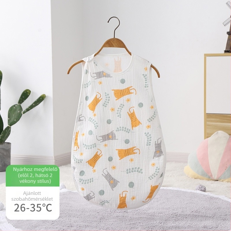 Nyári mellény-stílusú baba alvózsák, 95% pamut anyag, bélés és töltet pamut, ujj nélküli, mesefigurás mintázat